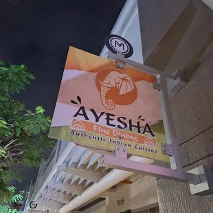 signage for ayesha fine dining