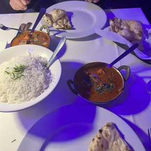 Chicken tikka masala, paneer tikka masala, butter naan