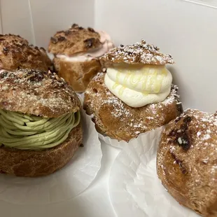 Strawberry, match, pineapple, and custard puff