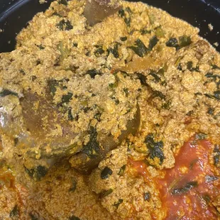 Egusi soup and Goat meat.