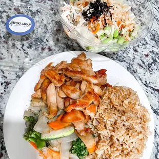 Poke bowl and teriyaki meal