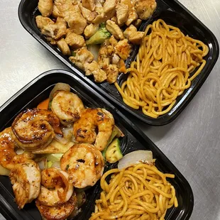 Hibachi chicken with egg noodle  Hibachi Shrimp with egg noodle