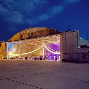 a large building with lights on it