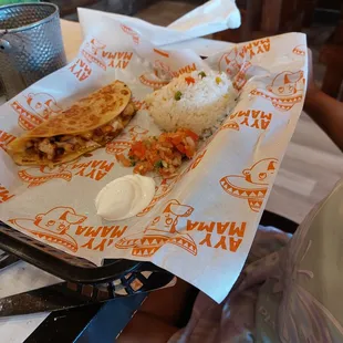 Kids meal with a side of rice. She ate it all!