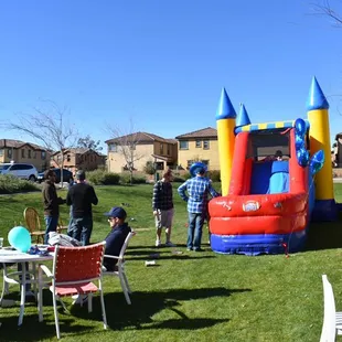 The castle bounce house was perfect for our 3-year-old birthday party! Just the right size, very clean and the slide is a must! :)