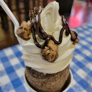 BERLINER- cinnamon sugar chimney cake, vanilla Gelato,  reeses, chocolate syrup