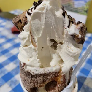 BERLINER- cinnamon sugar chimney cake, vanilla Gelato,  reeses, chocolate syrup