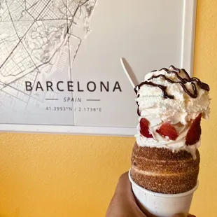 Barcelona Chimney Cone Bavarian Cream &amp; Strawberries