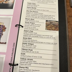 Deli sandwich menu.