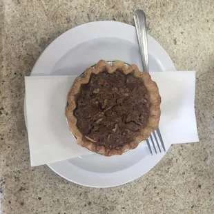Pecan Pie.  I'm nuts about pecans!  Not syrupy at all!