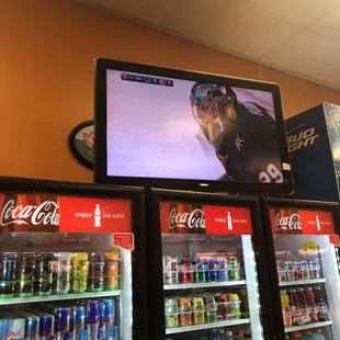 a man on a television in a store