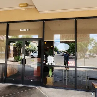 the entrance to the restaurant