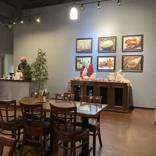 Holiday decorations inside their dining room