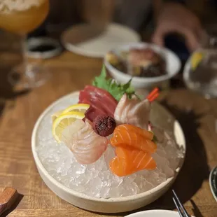 a plate of sushi on ice
