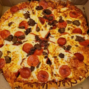 Pepperoni and meatball pizza