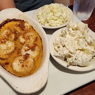 Broiled Scallops | sides of cole slaw &amp; potato salad