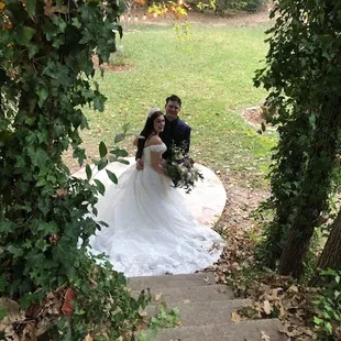 Bride groom in meadow