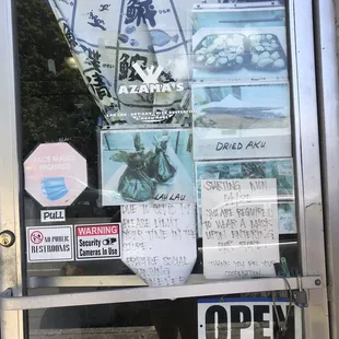 a sign in the window