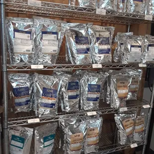 a shelf full of nuts