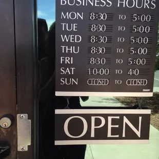 Hours for the shop
