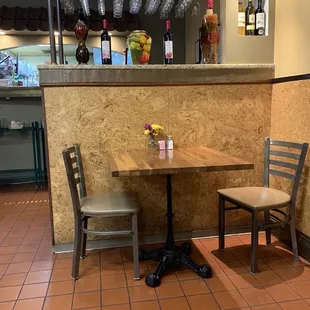 a table and two chairs