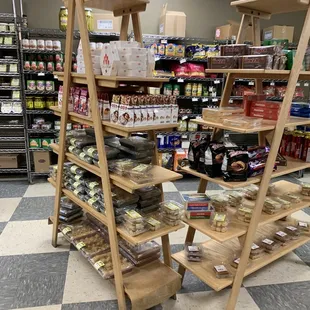 shelves of food in a grocery store