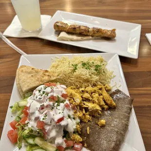 Gyro Platter with a chicken skewer