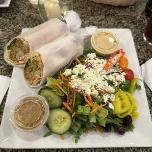 Fried Falafel Wrap and Greek salad