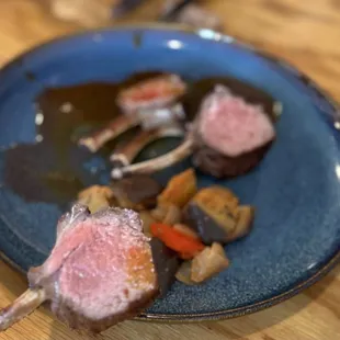 Pan Roasted Rack of Lamb with Brussels Sprouts and Herbed Demi