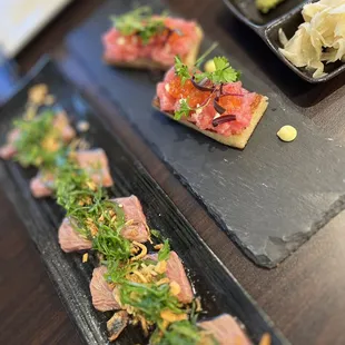 Waygu and ikura toro toast close up