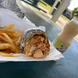 Chicken roll with fries and drink
