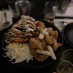 Spicy/soy garlic fried chicken with rice cake
