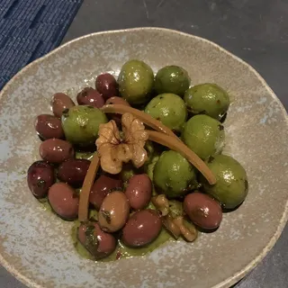 marinated olives & raw walnuts