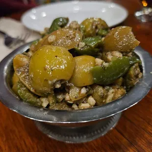Smashed green olives