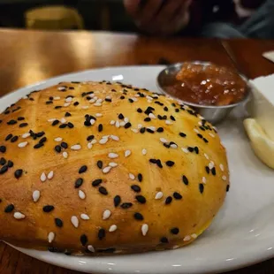 Shirmal with feta, butter, and seasonal jam