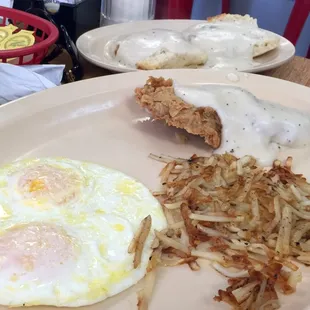 Chicken Fried Streak with Biscuits and Gravy.