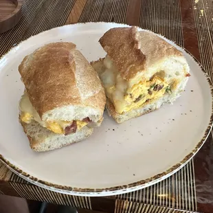 Perfect bodega bocadillo sandwich with fluffy scrambled eggs and chorizo and scallion bits