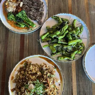 Skirt steak, peppers and Fried rice