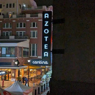 Outside. View of Azotea Cantina&apos;s storefront signage. Located in Atlantic Station.