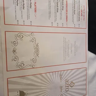 Front of menu