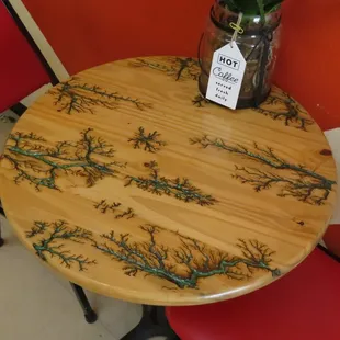 a table with a vase of flowers on it