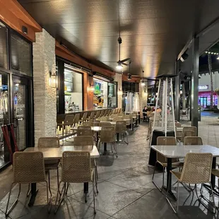 tables and chairs outside