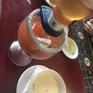 cheese dip and michelada