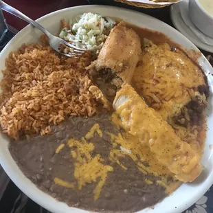 large combination of tamale, chili relleno, &amp; enchilada. HUGE portion for under 10 bucks