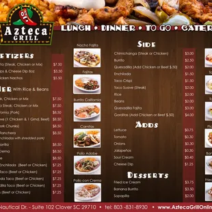 a menu for a mexican dinner