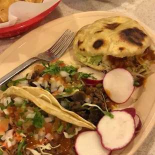 Barbacoa and Asada taco + Asada gordita. So good!