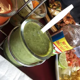 Salsas variety served with tacos