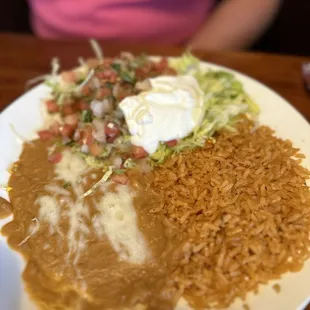 Rice beans with a side of pico with lettuce