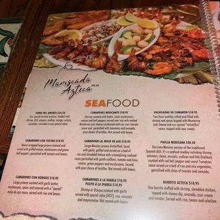 Seafood menu
