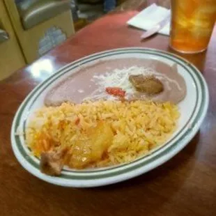 Rice and beans as a side for the Hawaiian pork tacos.